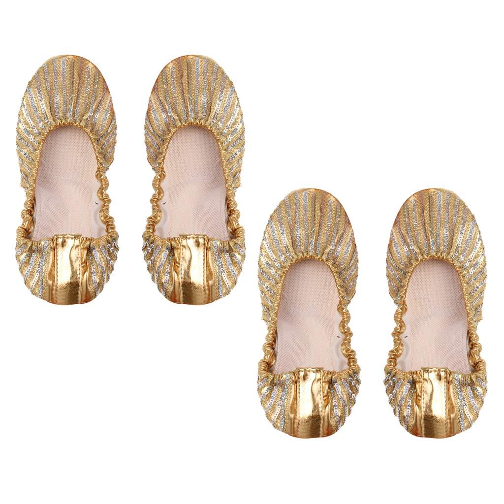 2Pairs Women Ballet Dance Ballet Shoe PU Leather Soft Flat Heel Slipper L+XL