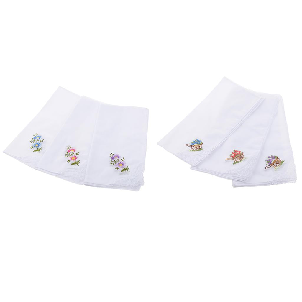 24pcs Womens Vintage White Flower Embroidery Cotton Lace Handkerchiefs Hanky