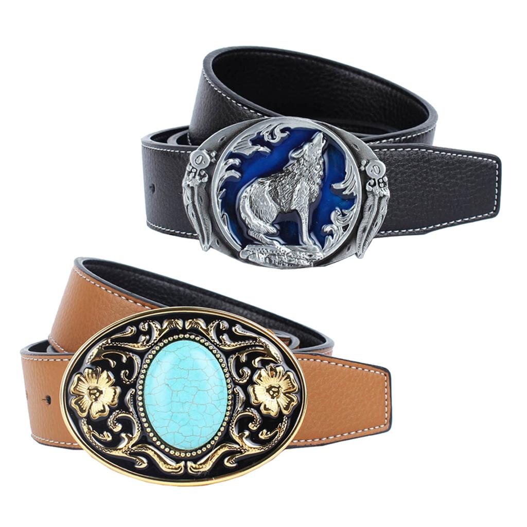 2Pack Vintage Werstern Fiber Leather Belts Cowboy Cowgirl Turquoise Buckles