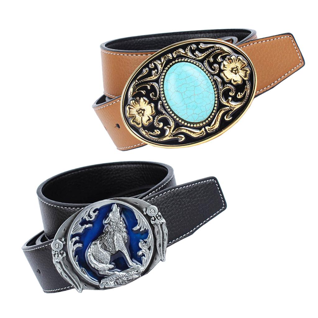 2Pack Vintage Werstern Fiber Leather Belts Cowboy Cowgirl Turquoise Buckles