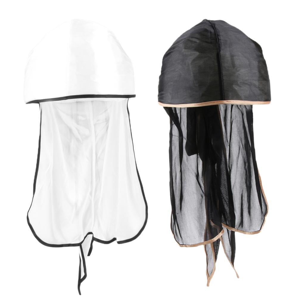 2Pack Unisex Bandana Hat Silky Durag Long Tail Headwrap Biker Chemo Cap