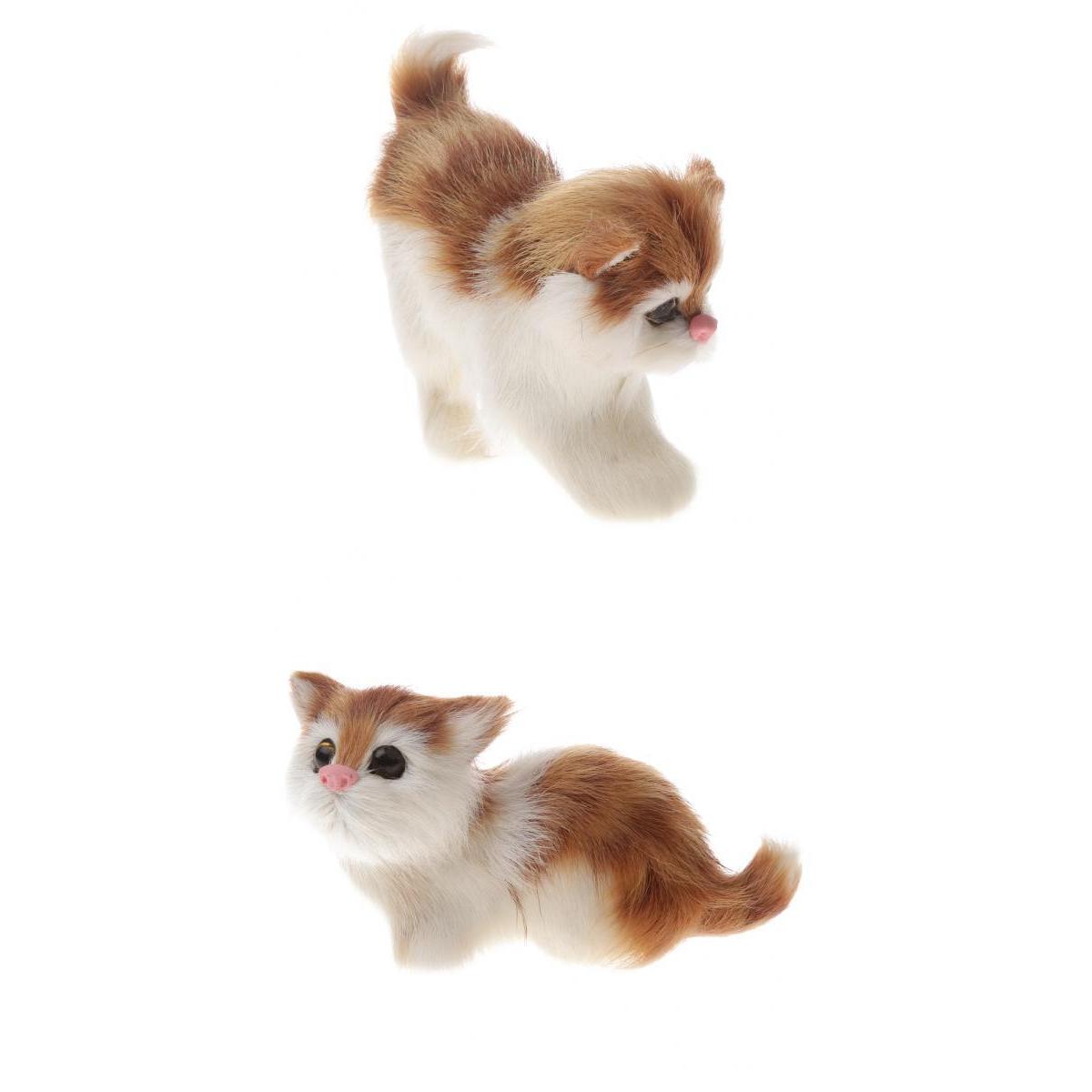 2 Pieces Lovely Realistic Cat Real Fur Furry Animal Home Decor Kids Gifts