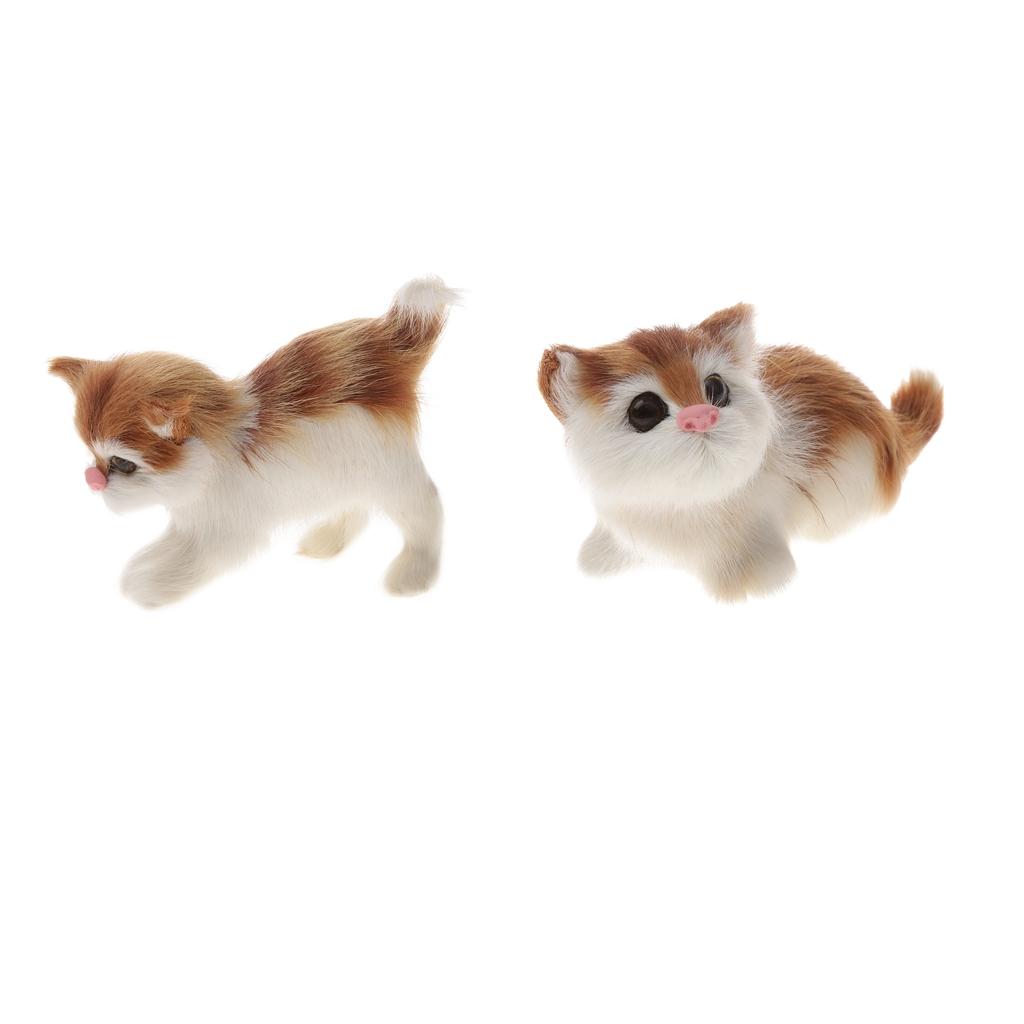 2 Pieces Lovely Realistic Cat Real Fur Furry Animal Home Decor Kids Gifts