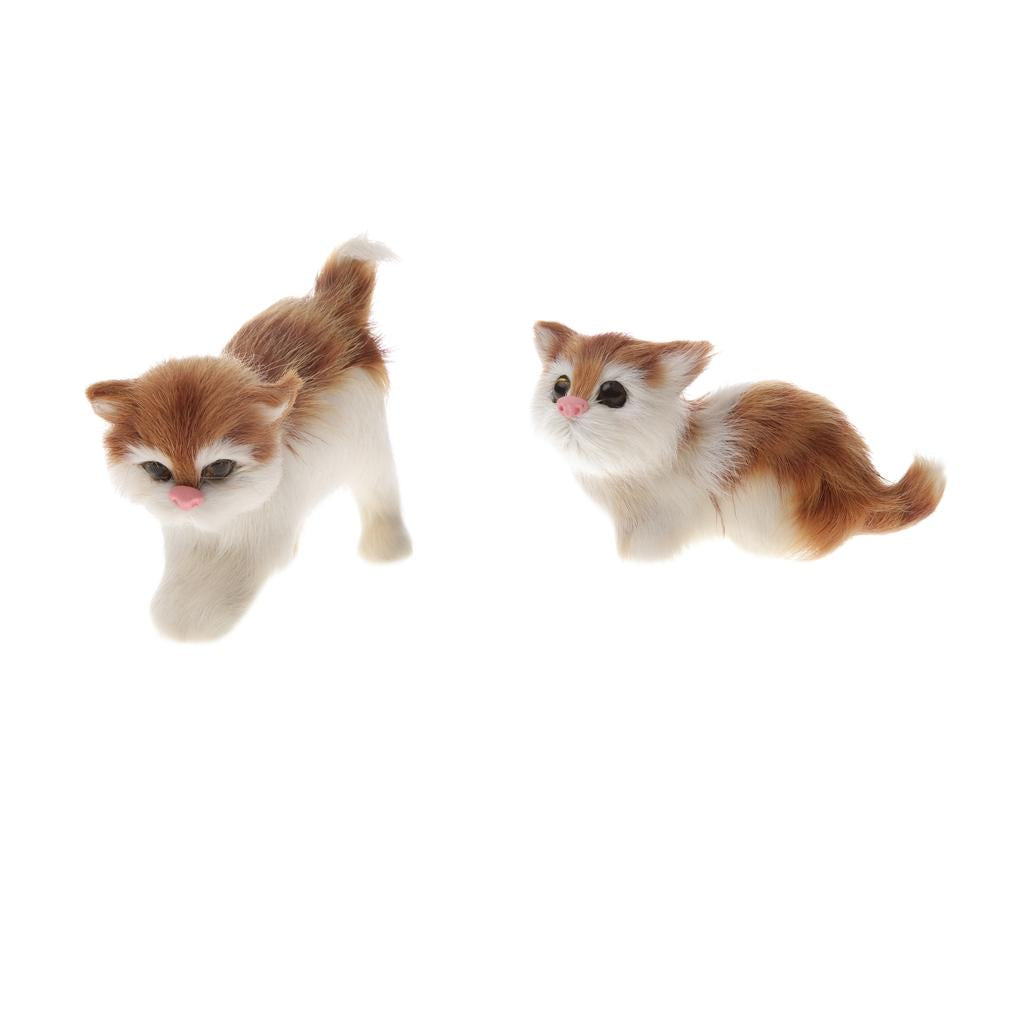 2 Pieces Lovely Realistic Cat Real Fur Furry Animal Home Decor Kids Gifts