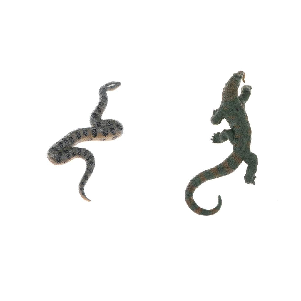 2 Pieces Plastic Lizard Green Anaconda Model Action Figure Animal Home Decor