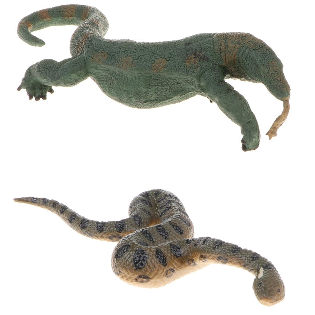 2 Pieces Plastic Lizard Green Anaconda Model Action Figure Animal Home Decor