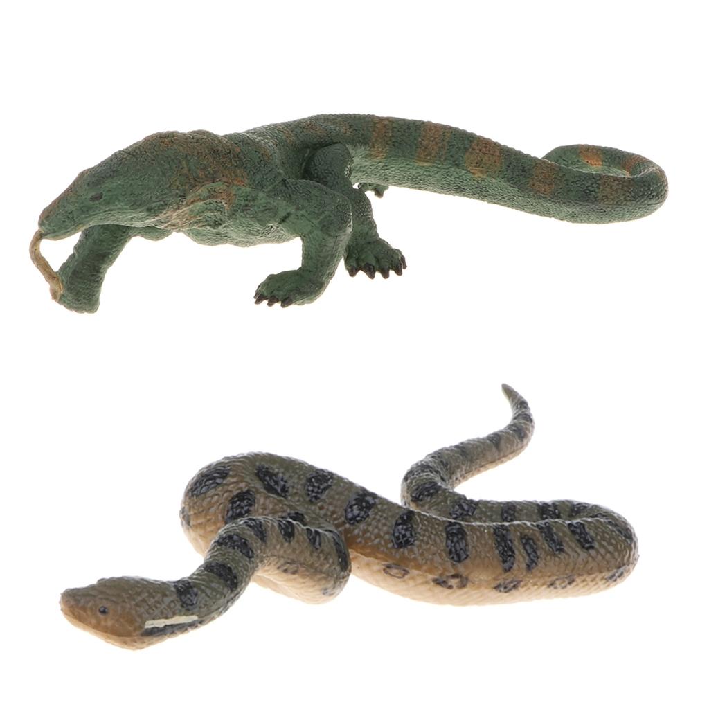 2 Pieces Plastic Lizard Green Anaconda Model Action Figure Animal Home Decor