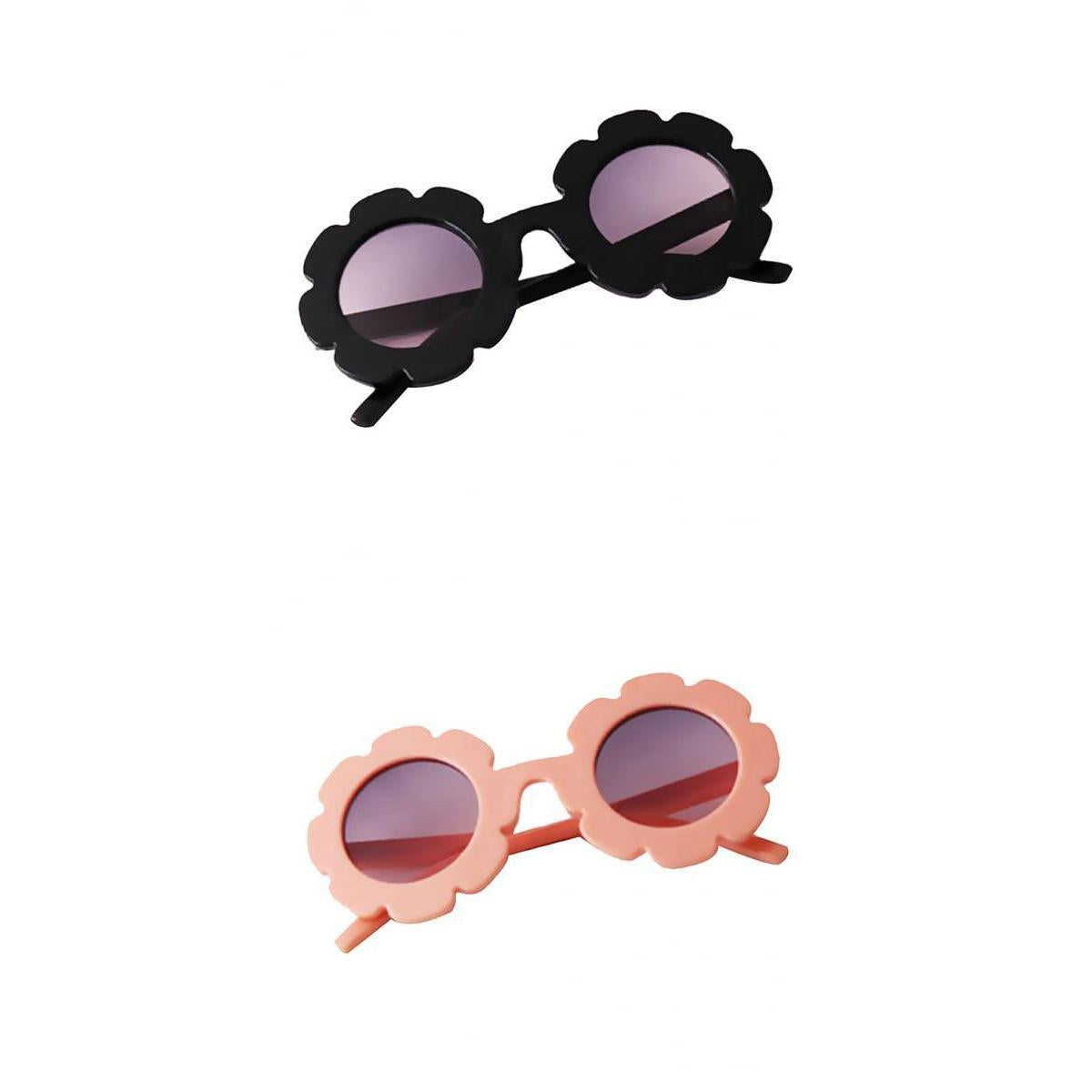 2 Piece Cartoon Baby Kids Round Sunglasses Toddler Plastic Goggles Eyewear Light Pink+Black