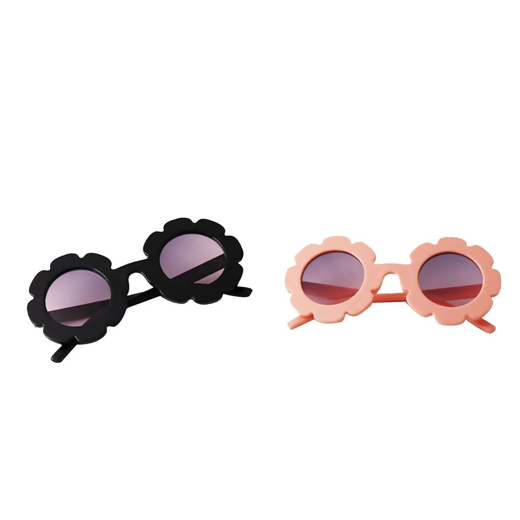 2 Piece Cartoon Baby Kids Round Sunglasses Toddler Plastic Goggles Eyewear Light Pink+Black