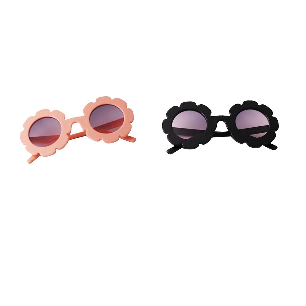 2 Piece Cartoon Baby Kids Round Sunglasses Toddler Plastic Goggles Eyewear Light Pink+Black