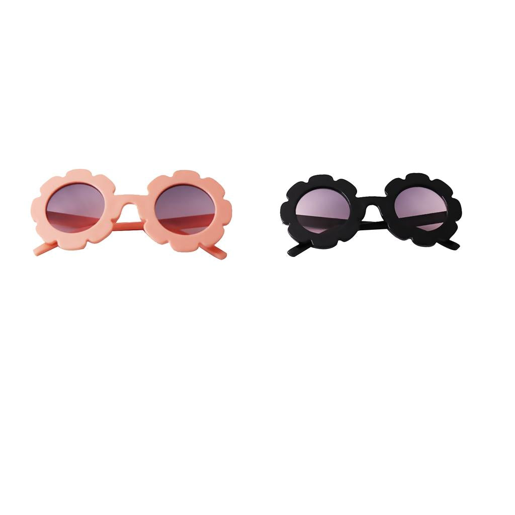2 Piece Cartoon Baby Kids Round Sunglasses Toddler Plastic Goggles Eyewear Light Pink+Black