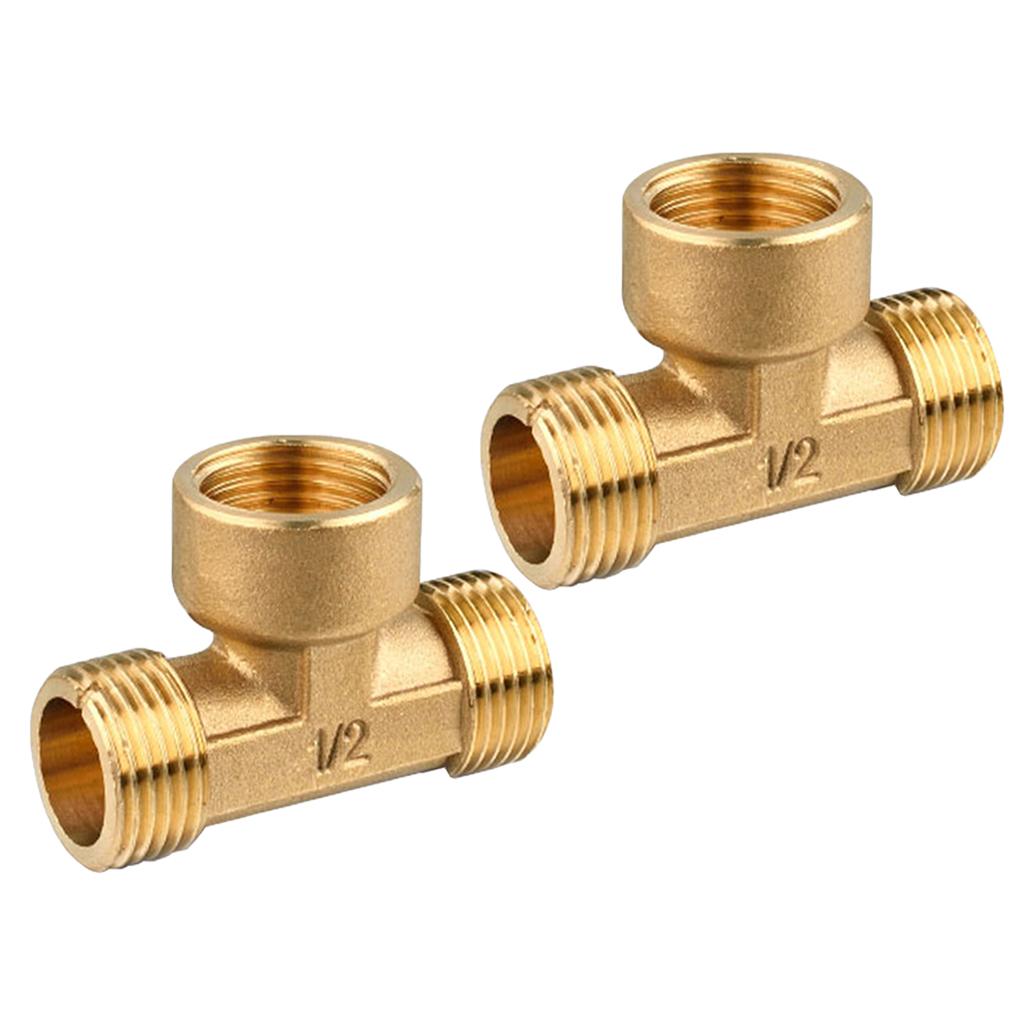 2 Pieces 1/2 3 Way Brass Male Female Male Tee T-Fittings Pipe Connector"