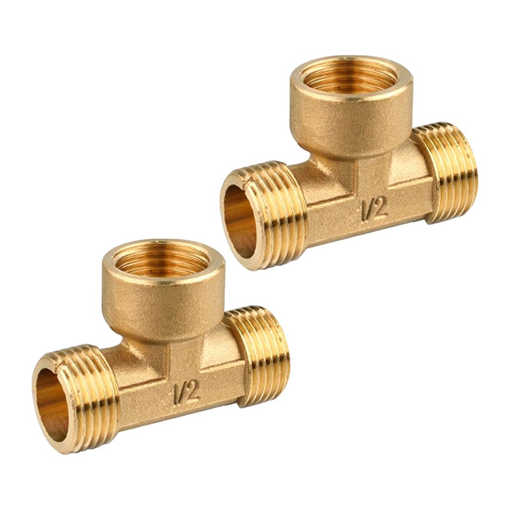 2 Pieces 1/2 3 Way Brass Male Female Male Tee T-Fittings Pipe Connector"