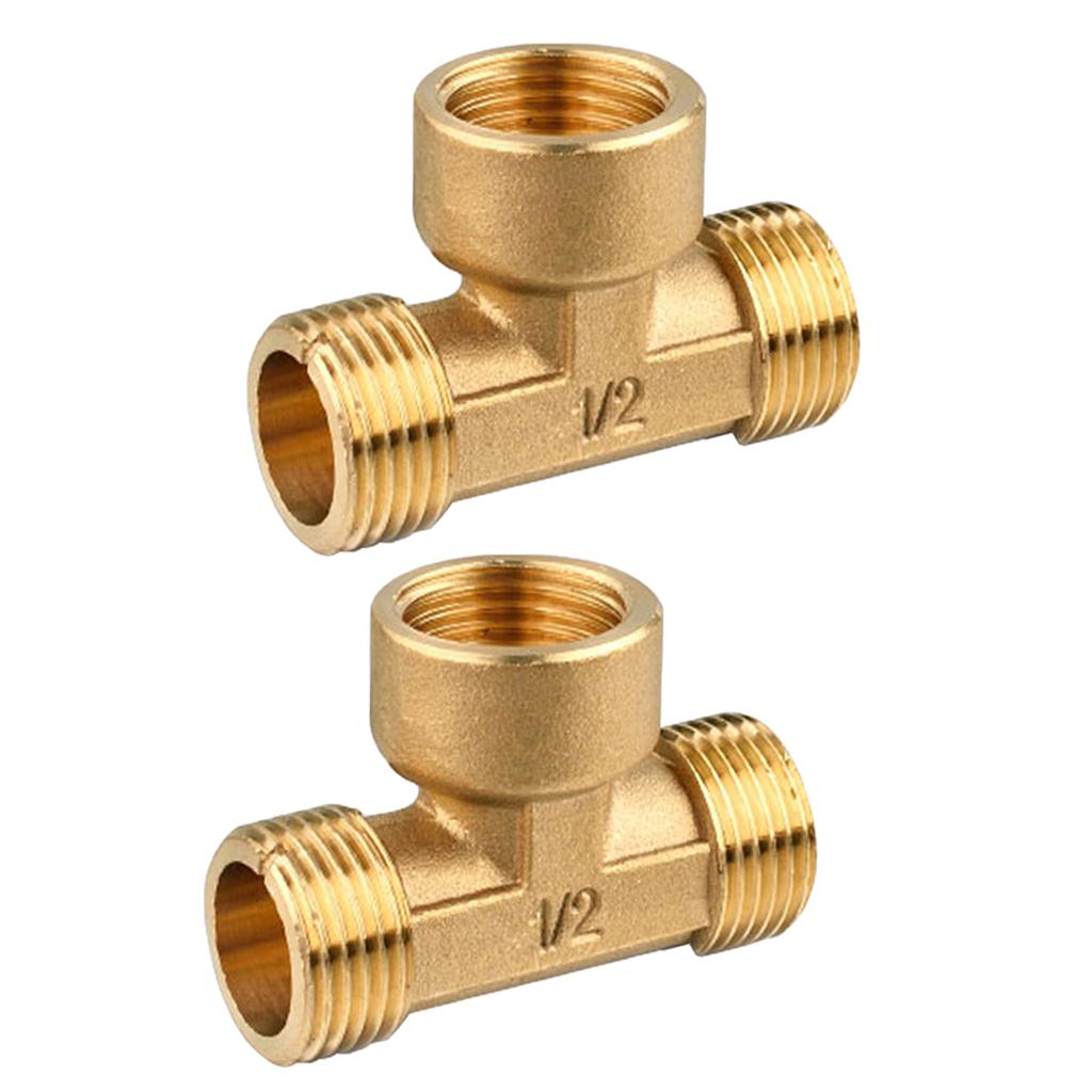 2 Pieces 1/2 3 Way Brass Male Female Male Tee T-Fittings Pipe Connector"