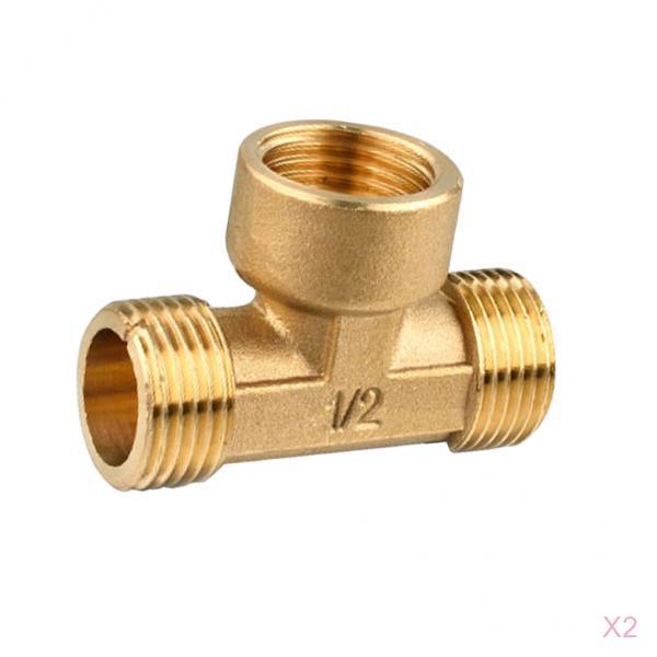 2 Pieces 1/2 3 Way Brass Male Female Male Tee T-Fittings Pipe Connector"
