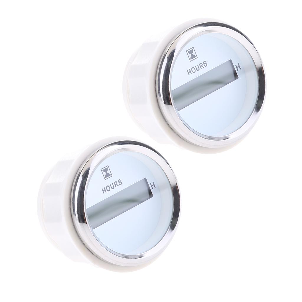 2pcs Marine Boat Digital Hour Meter 52mm Round Gauge Waterproof White