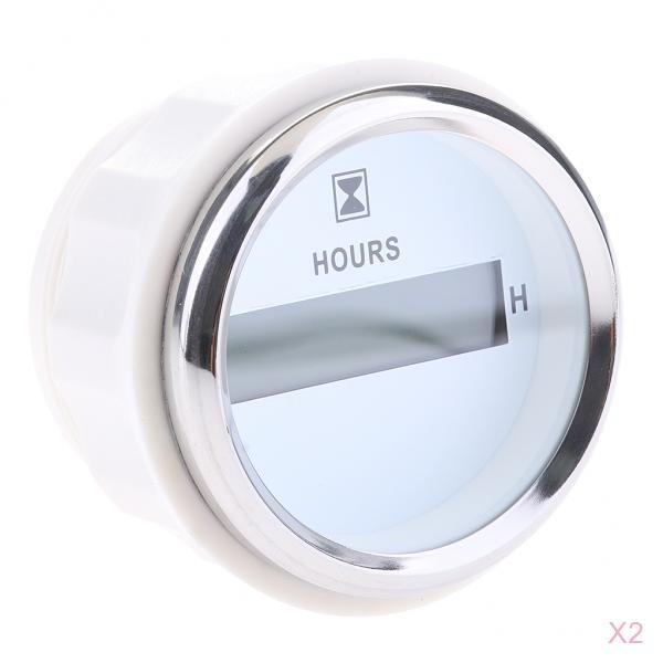2pcs Marine Boat Digital Hour Meter 52mm Round Gauge Waterproof White