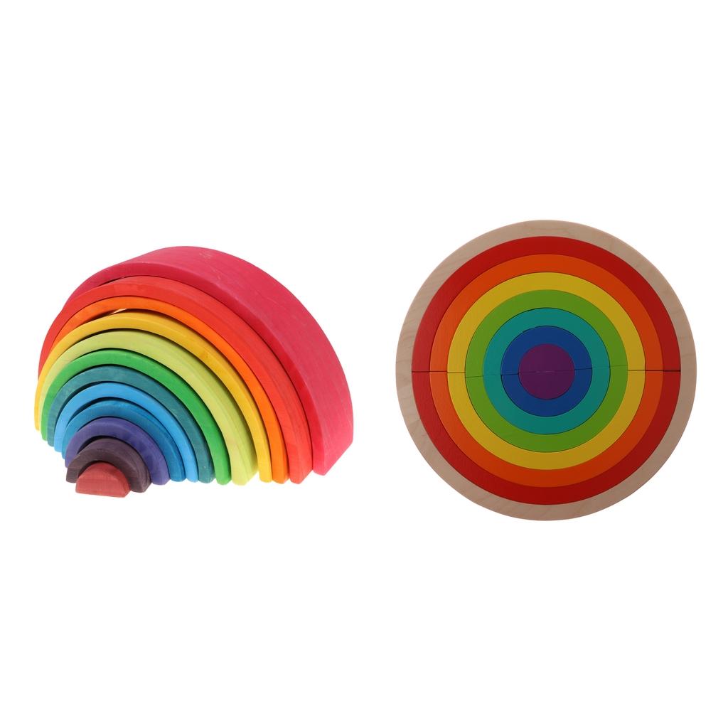 2Sets Wooden Rainbow Stacking Blocks Nesting Education Toys for Baby Toddler