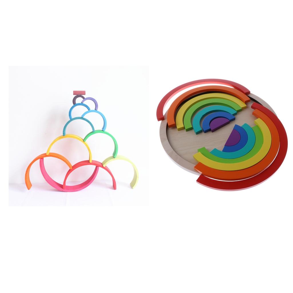 2Sets Wooden Rainbow Stacking Blocks Nesting Education Toys for Baby Toddler