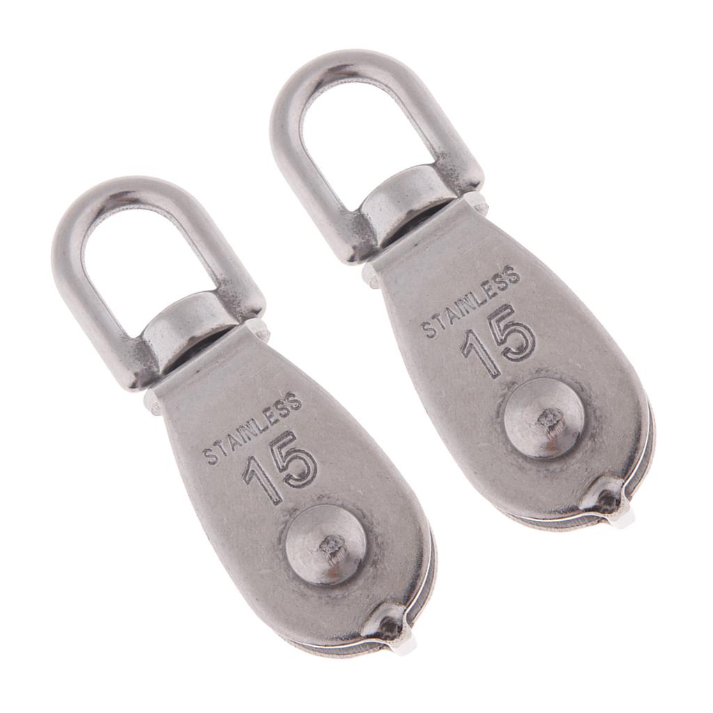 2Pcs 304 Stainless Steel Single Swivel Pulley Block for Swivel Eye M15