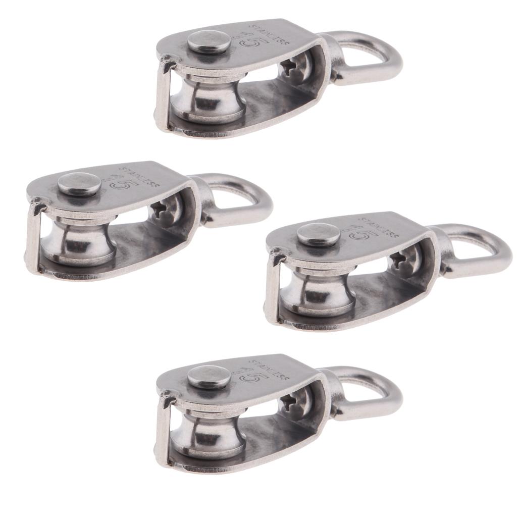 4Pcs 304 Stainless Steel Single Swivel Pulley Block for Swivel Eye M15