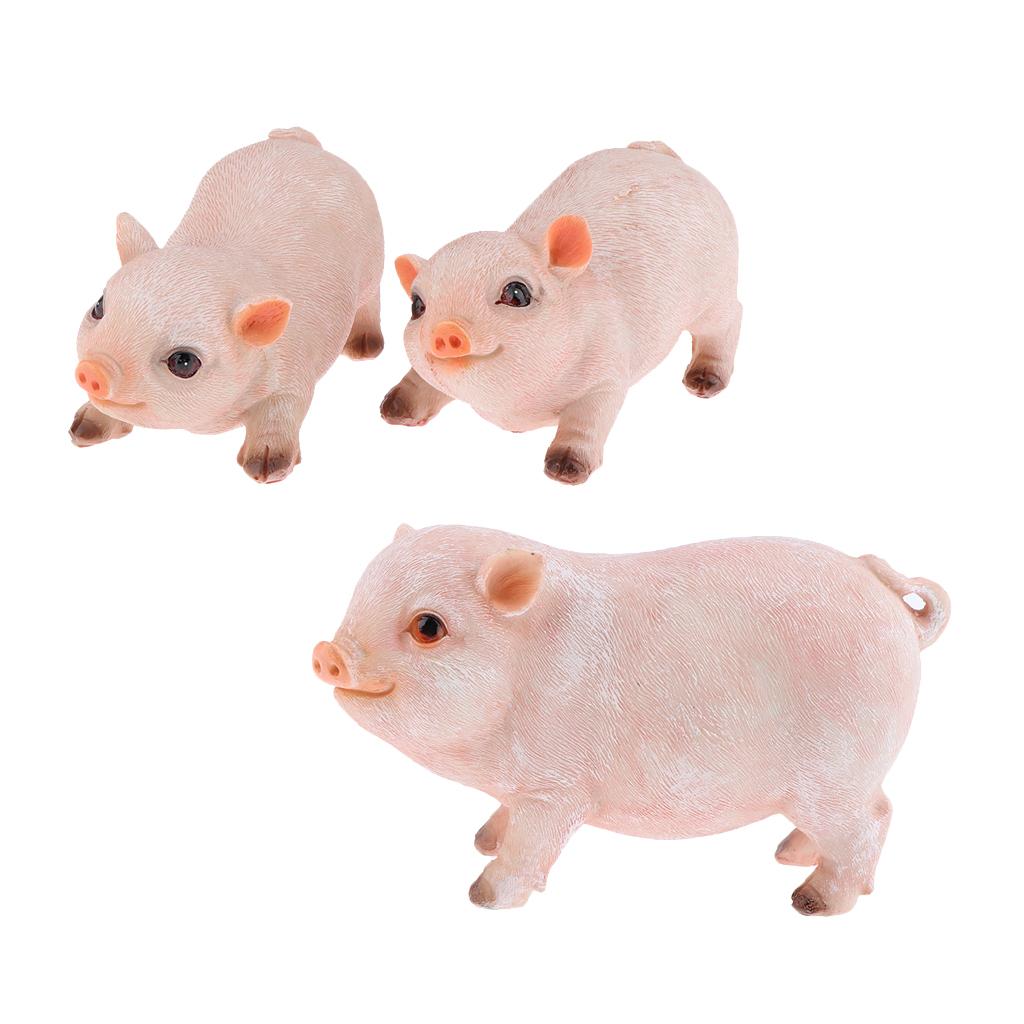 3Pcs Resin Craft Pig Statue Garden Decor Animal Sculpture