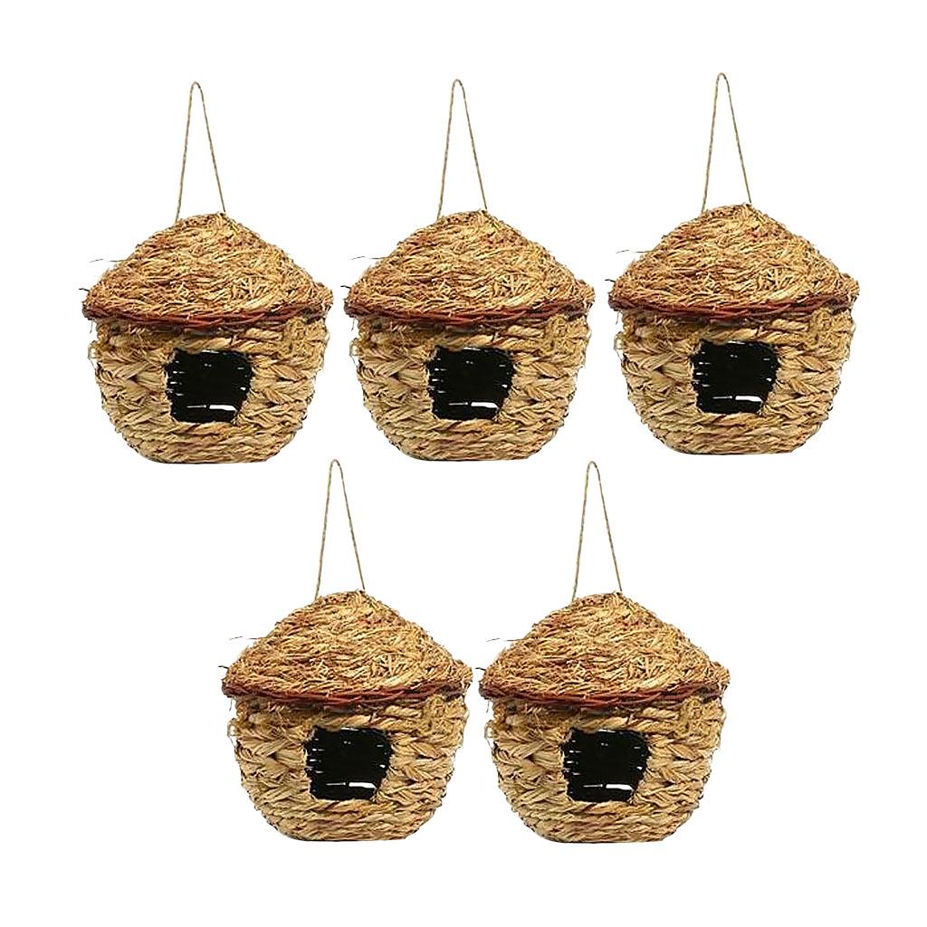 5 x Handwoven Straw Bird Nest House Hatching Breeding Grass Cave Tree Decor