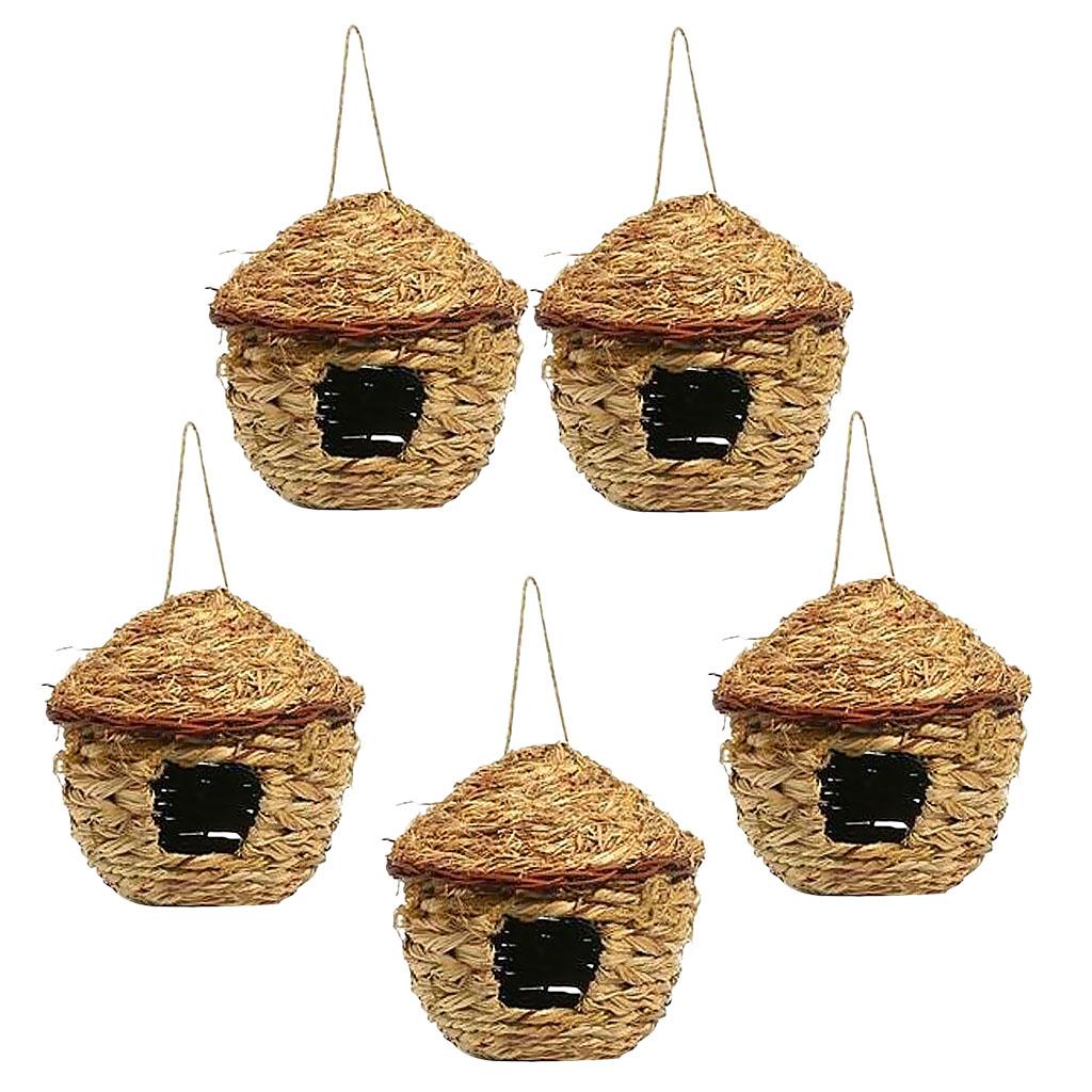 5 x Handwoven Straw Bird Nest House Hatching Breeding Grass Cave Tree Decor