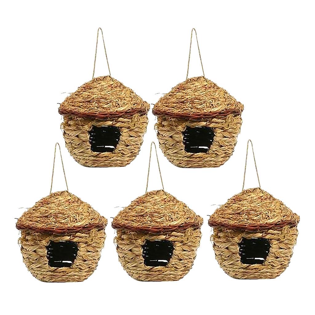 5 x Handwoven Straw Bird Nest House Hatching Breeding Grass Cave Tree Decor