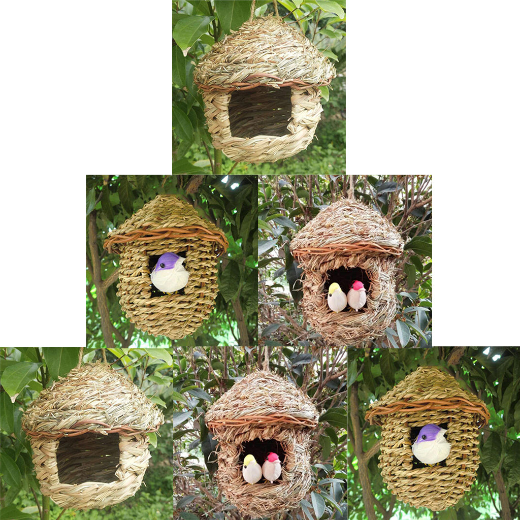 6 x Handwoven Straw Bird Nest Hatching Breeding Grass Cave Garden Tree Decor