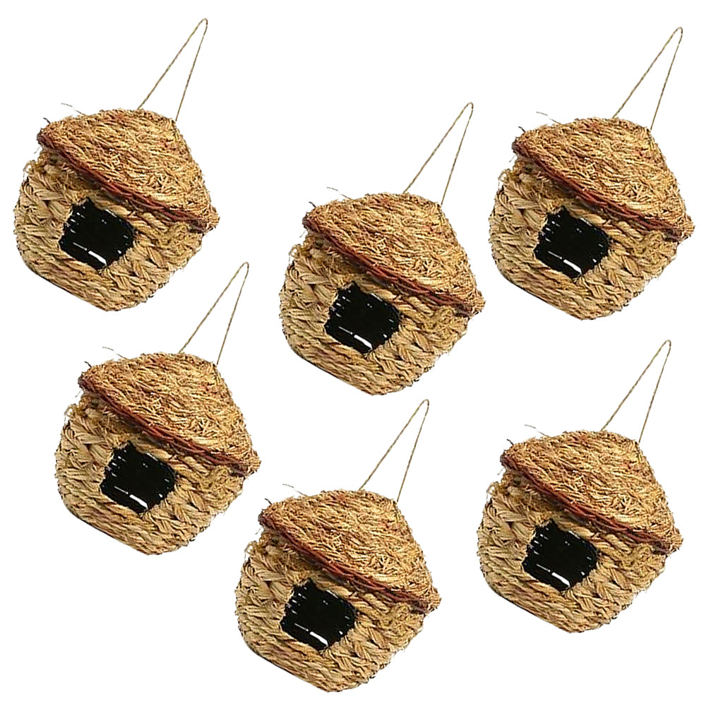 6 x Handwoven Straw Bird Nest Hatching Breeding Grass Cave Garden Tree Decor