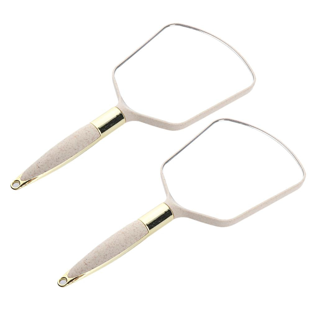 2pcs Travel Portable Plastic Handheld Makeup Cosmetic Vanity HD Mirror Beige