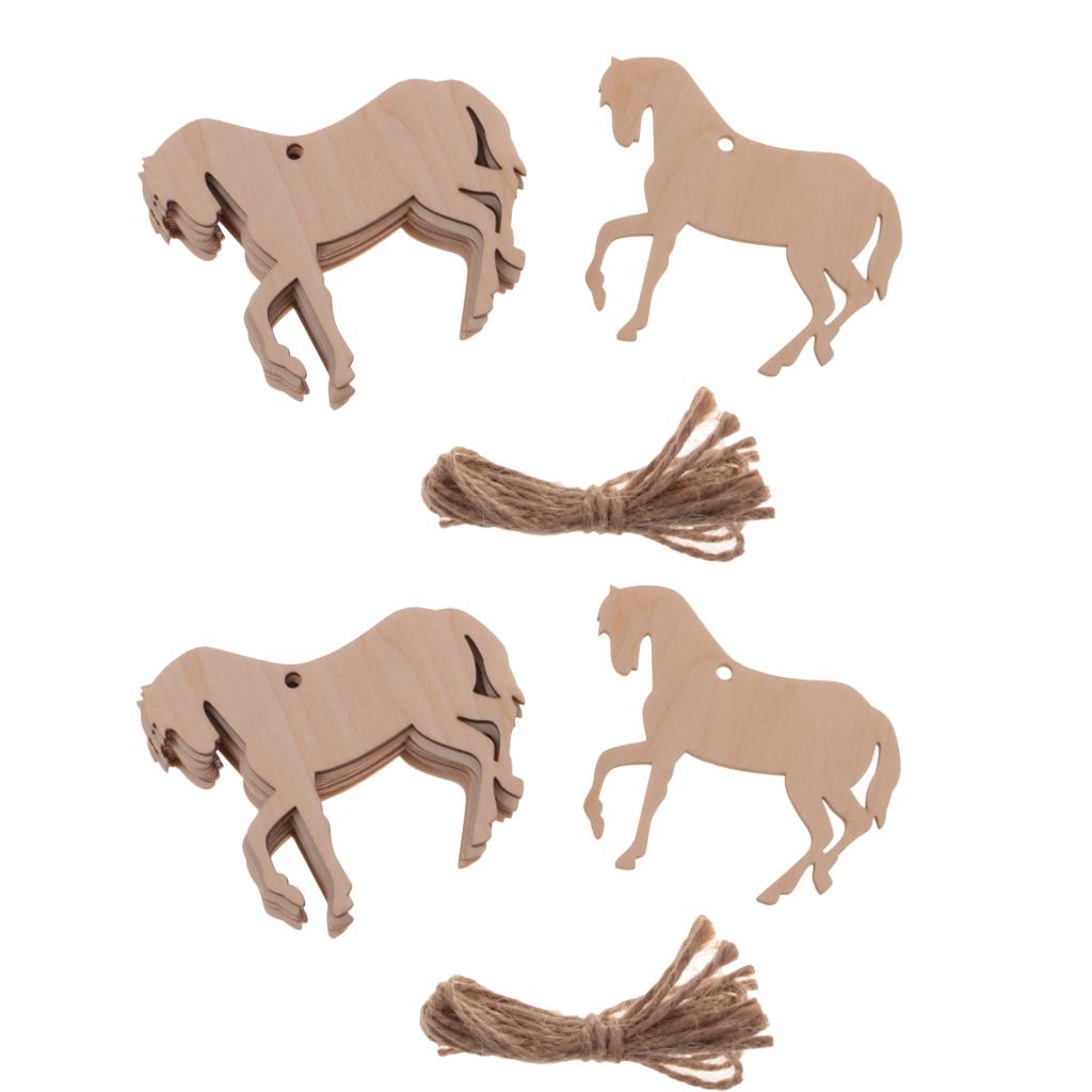 20Pieces Wood Horse Shape Cut Out Ornament Embellishment Tag with String