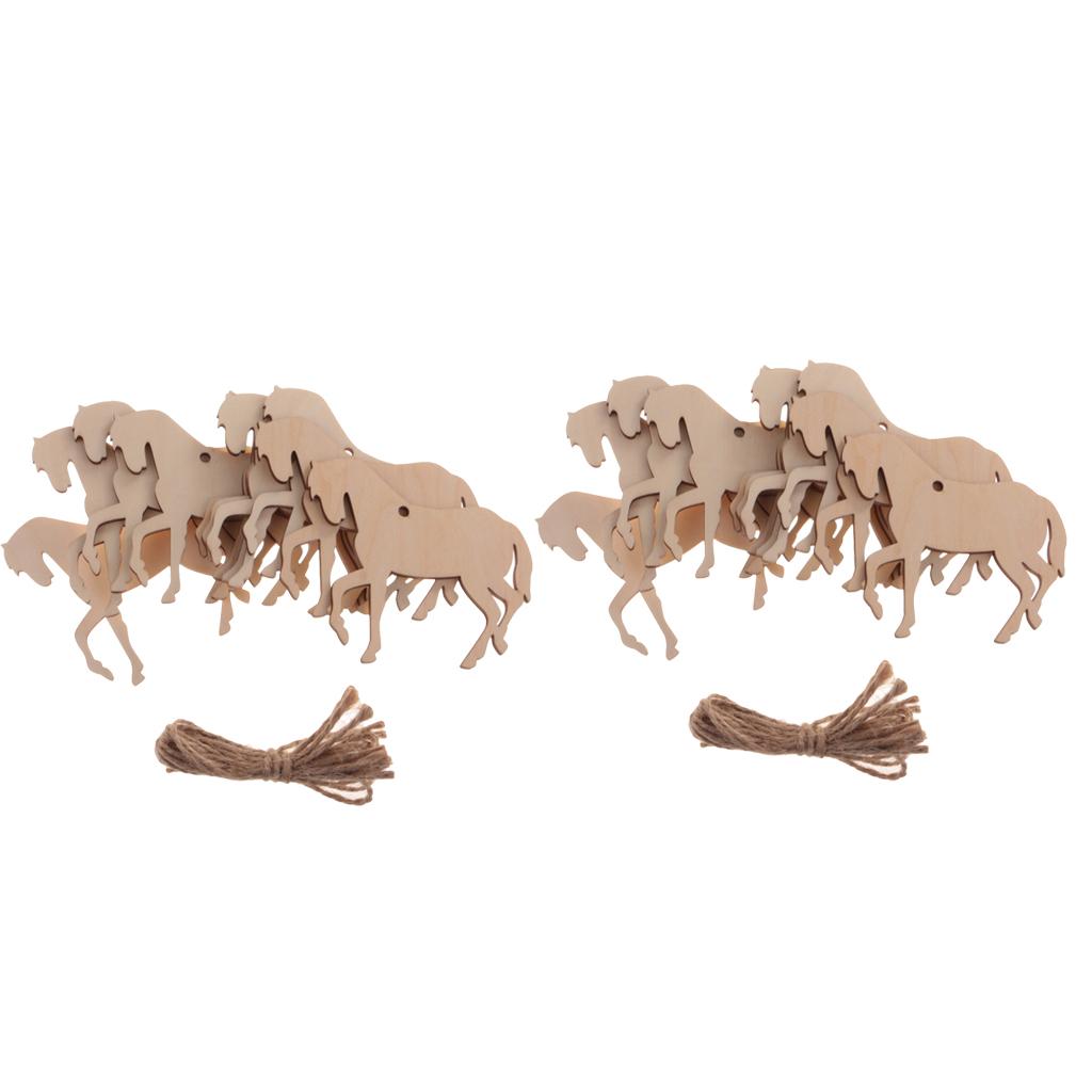 20Pieces Wood Horse Shape Cut Out Ornament Embellishment Tag with String