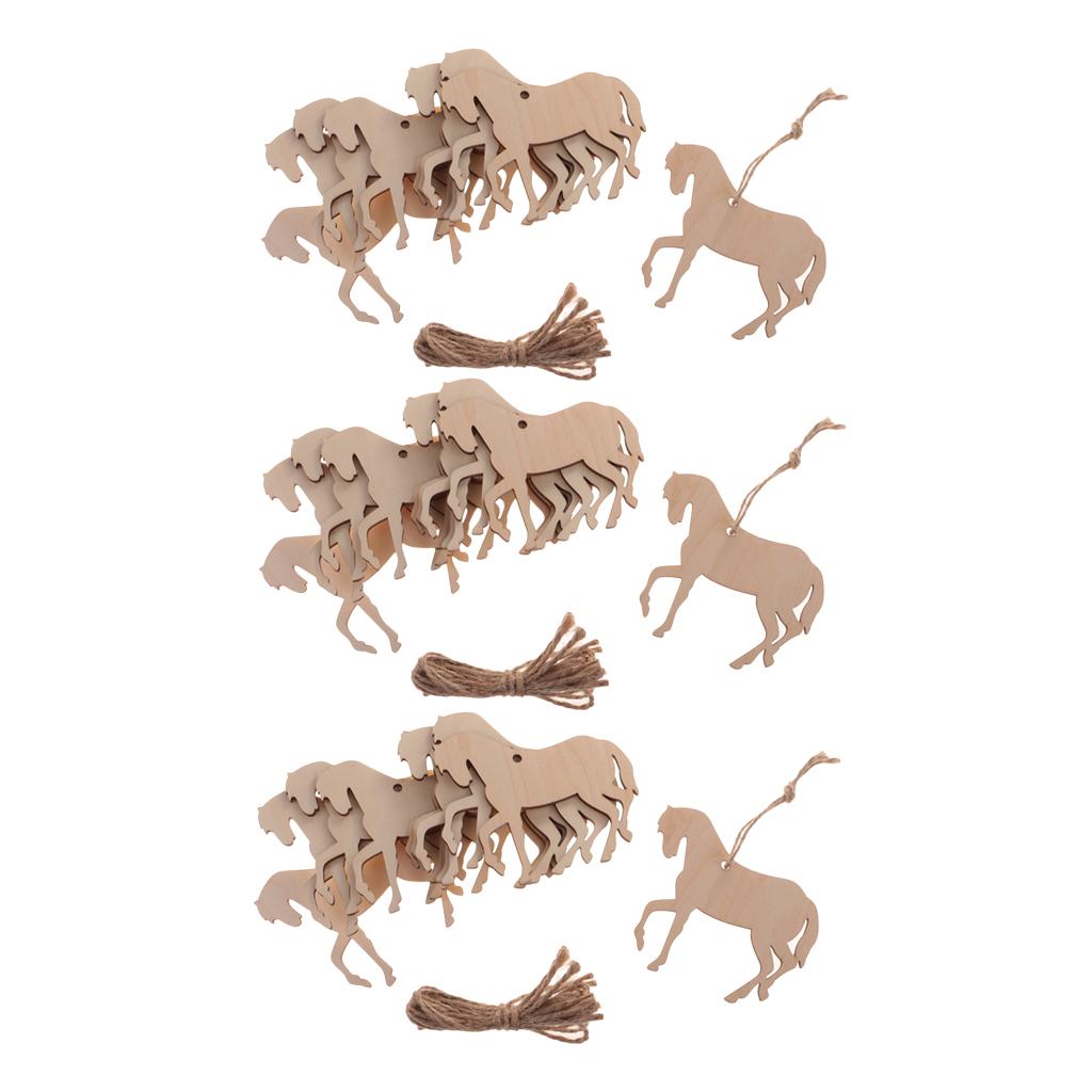 30Pieces Wood Horse Shape Cut Out Ornament Embellishment Tag with String