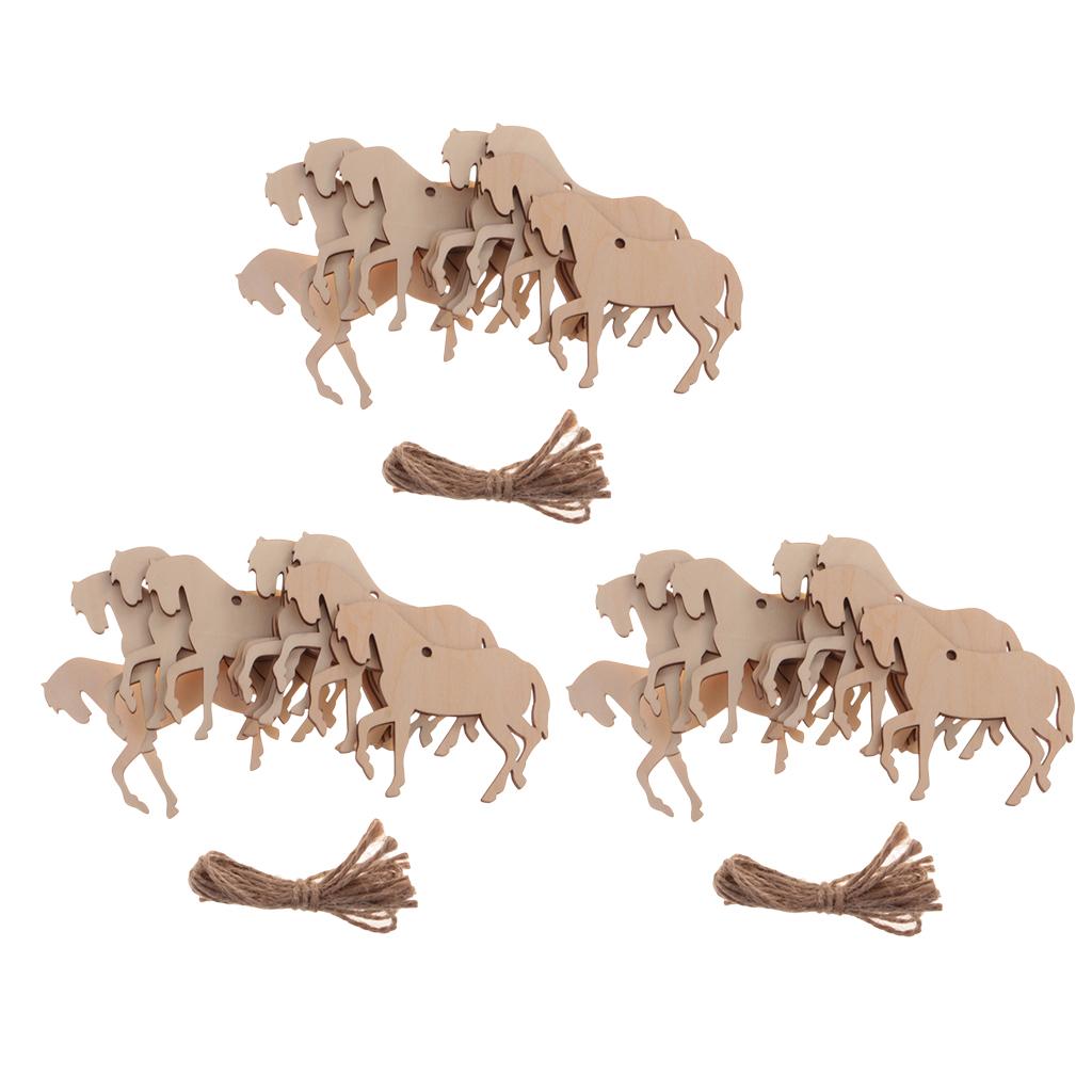 30Pieces Wood Horse Shape Cut Out Ornament Embellishment Tag with String