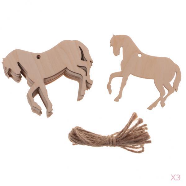 30Pieces Wood Horse Shape Cut Out Ornament Embellishment Tag with String