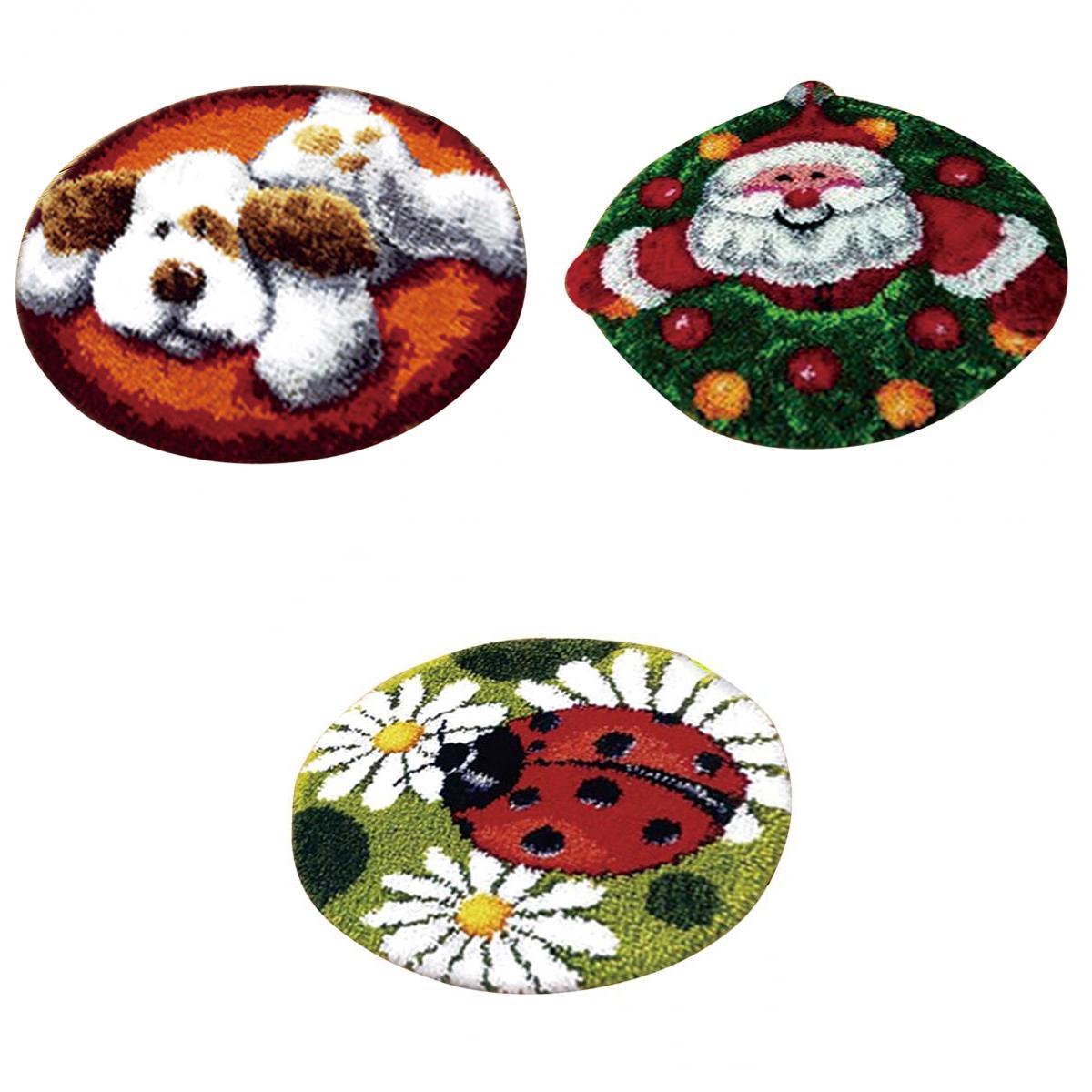 3 Sets Latch Hook Rug Embroidery Kit DIY Santa Claus Ladybrid Dog Home Decor