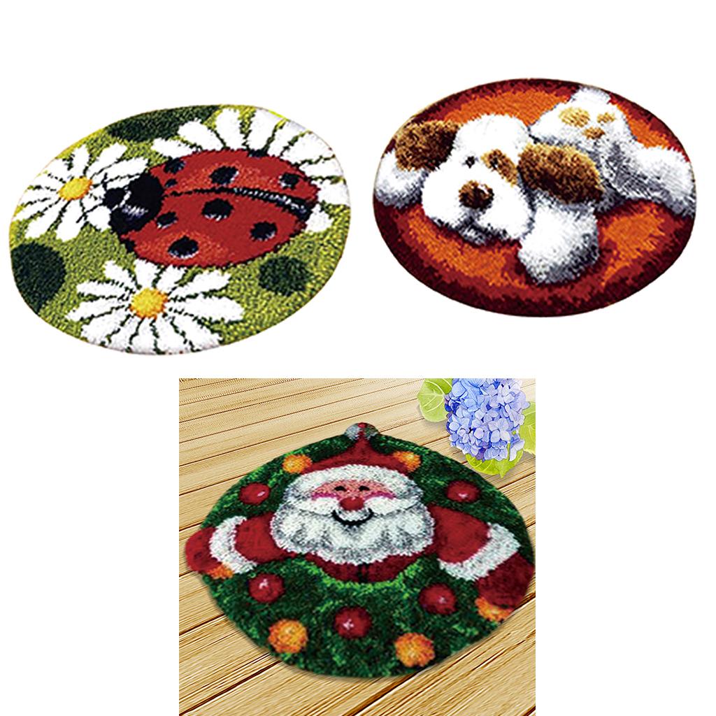 3 Sets Latch Hook Rug Embroidery Kit DIY Santa Claus Ladybrid Dog Home Decor