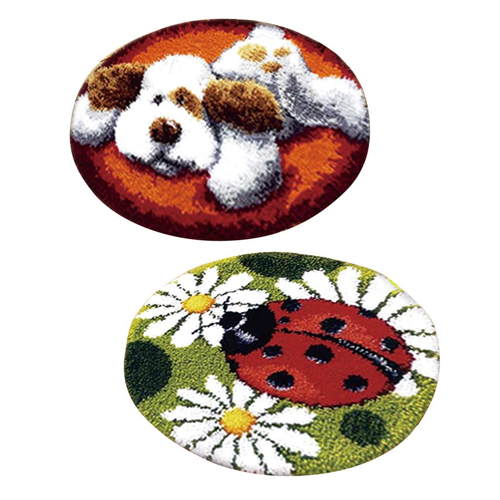 2 Sets Latch Hook Rug Kit Cushion DIY Craft Embroidery Ladybug Dog Carpet