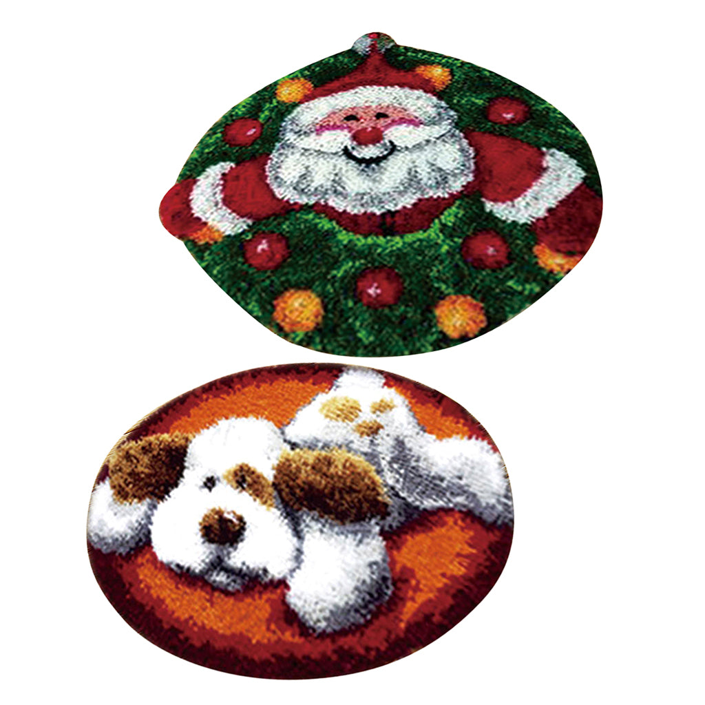2 Sets Latch Hook Kits Dog Santa Claus Carpet Rug Cushion Embroidery Crafts