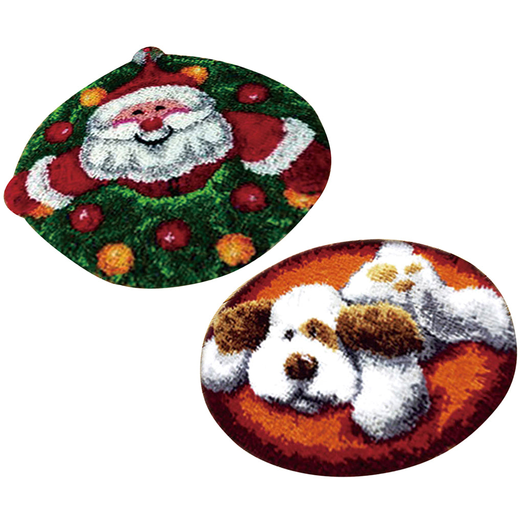 2 Sets Latch Hook Kits Dog Santa Claus Carpet Rug Cushion Embroidery Crafts