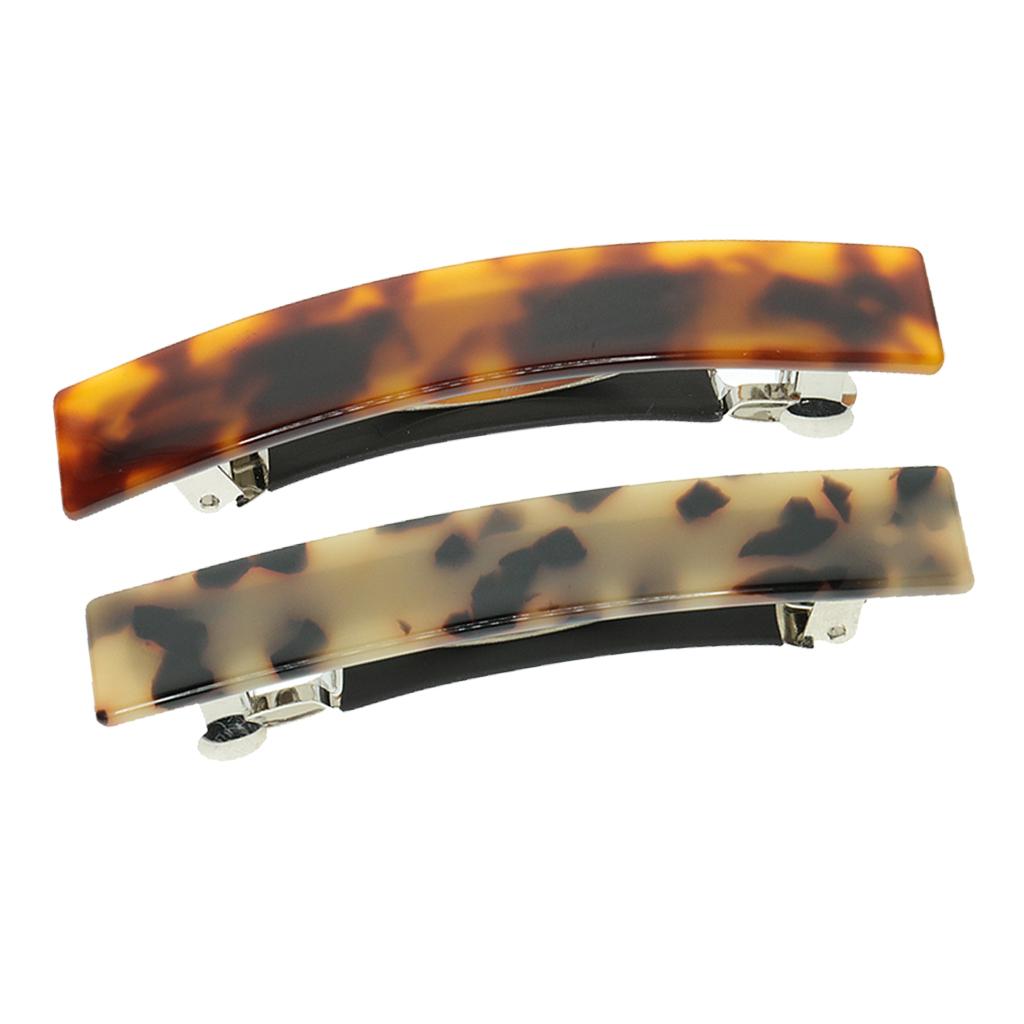 2pcs French Acetate Leopard Automatic Barrette Hair Clip Ponytail Holder