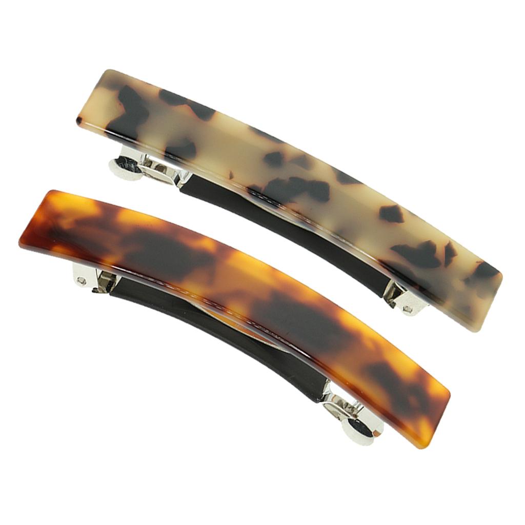 2pcs French Acetate Leopard Automatic Barrette Hair Clip Ponytail Holder