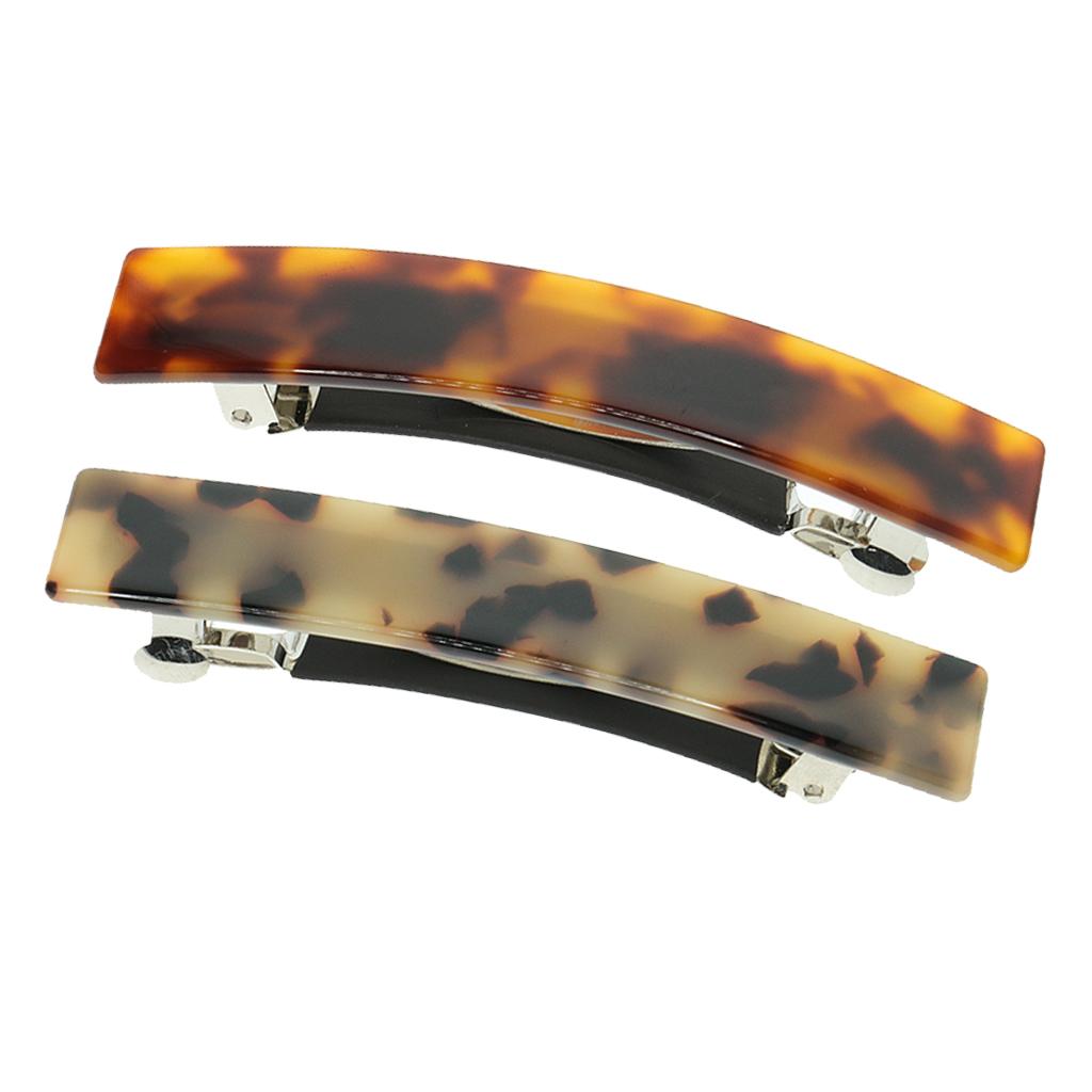 2pcs French Acetate Leopard Automatic Barrette Hair Clip Ponytail Holder