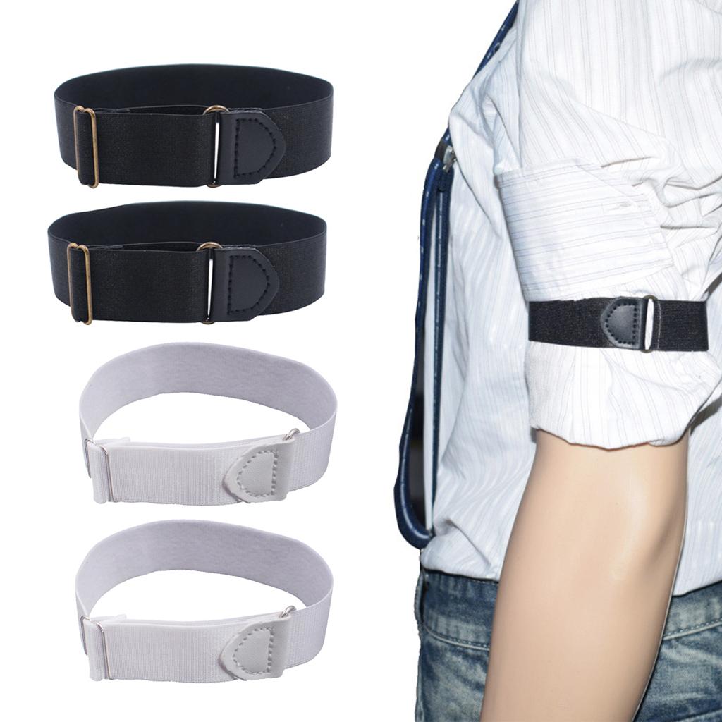 2 Pair Adjustable Anti Slip Elastic Shirt Sleeves Holder Armband Garter Band