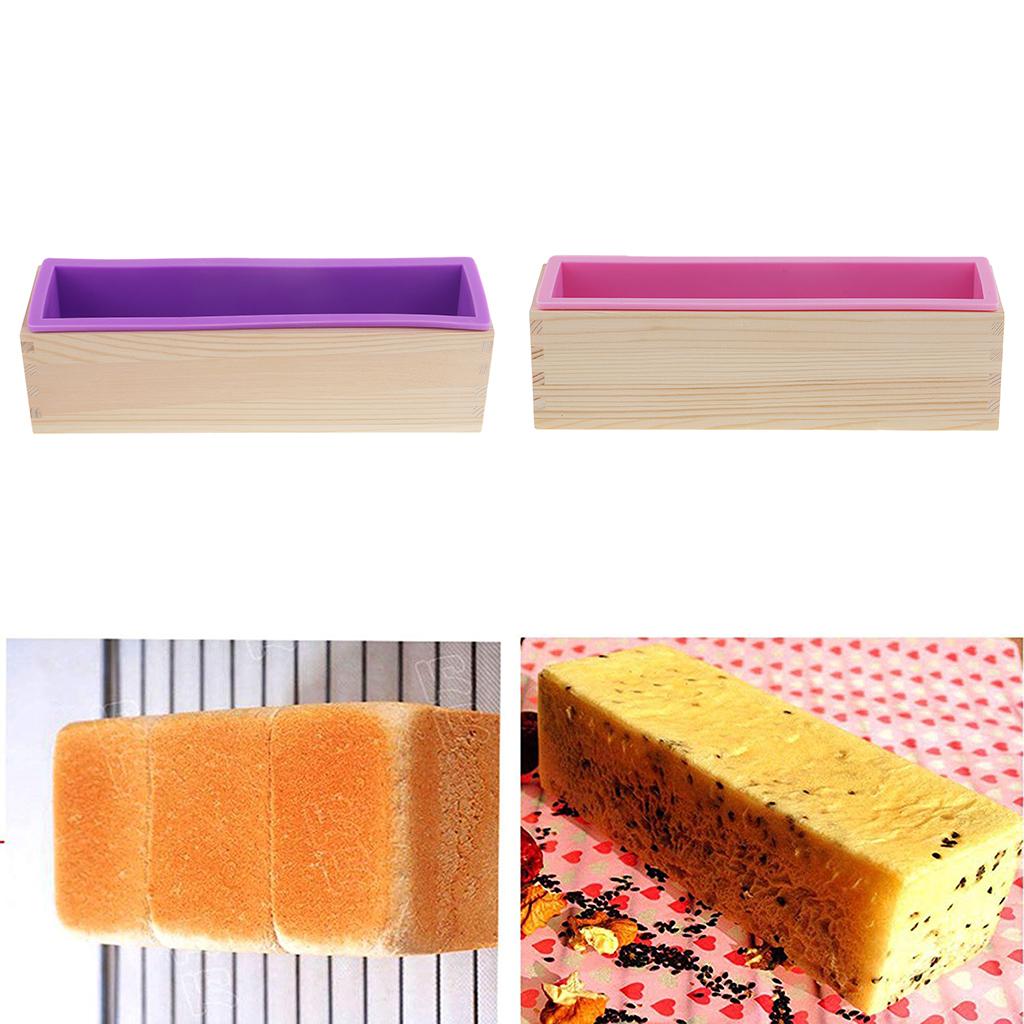 2x Rectangle Silicone Soap Loaf Mold with Wooden Box DIY Mould 900ml 2 color