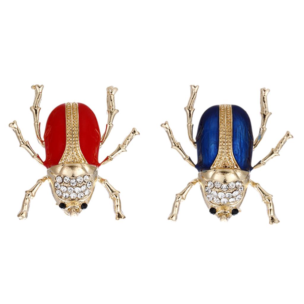 2 Pieces Vintage Enamel Crystal Insect Brooch Insect Beetle Bug Brooch Pin