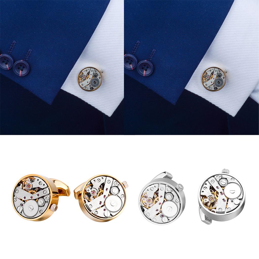 2 Pairs Steampunk Mechanical Movement Watch Gear Men Shirt Cufflink Jewelry