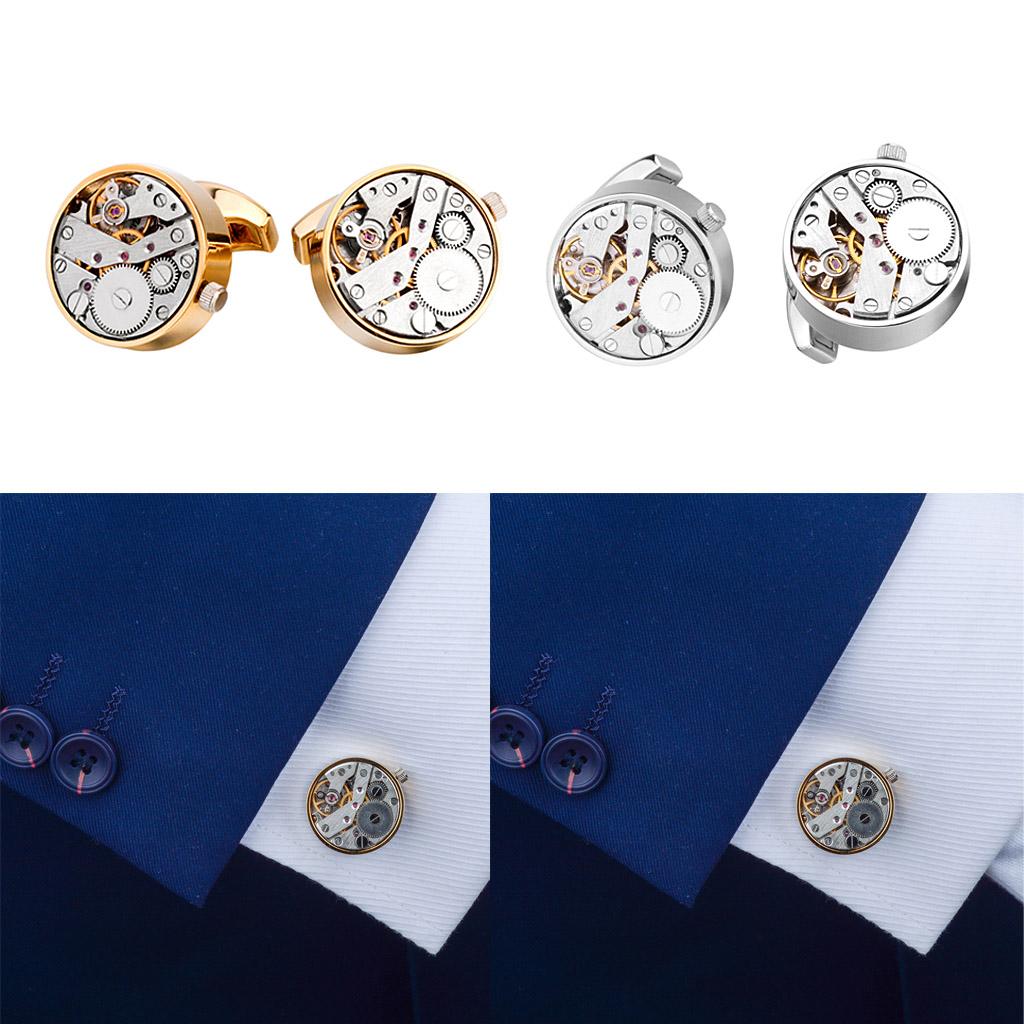 2 Pairs Steampunk Mechanical Movement Watch Gear Men Shirt Cufflink Jewelry